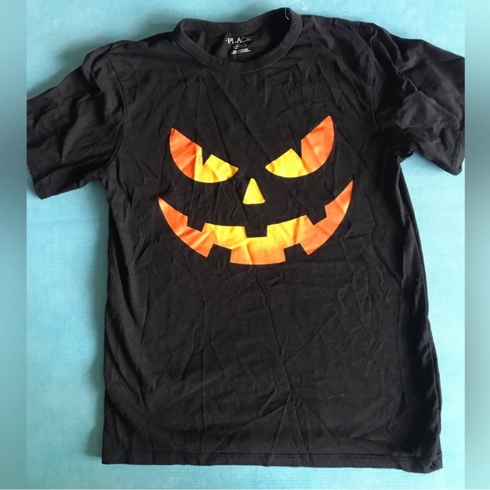 The Children's Place Black Halloween Pumpkin Face Tee Size 10/12